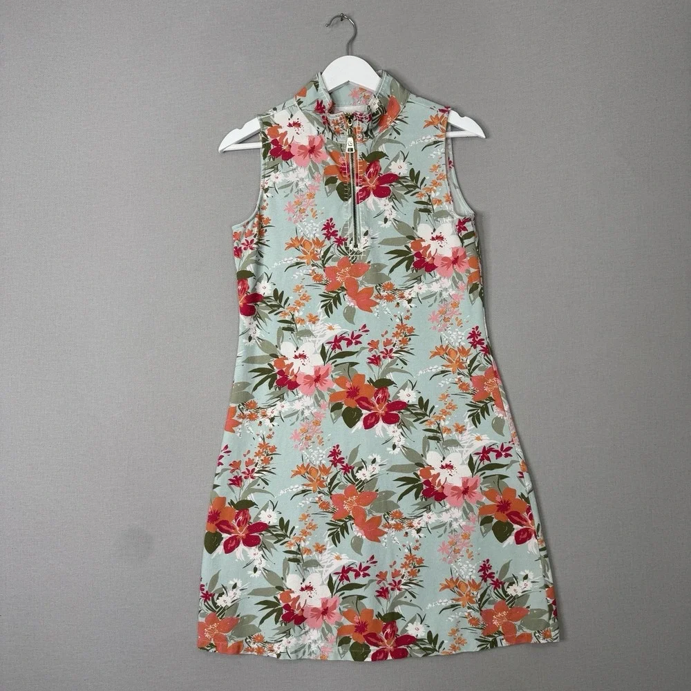 Spartina 449 Half-Zip Dress Womens S Blue Tropical Floral Golf Preppy Coastal - Picture 2 of 13